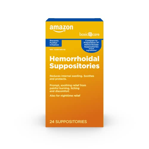 Amazon Basic Care Hemorrhoidal Suppositories, Relief from Burning, Itching and Discomfort of Hemorrhoids, 24 Count
