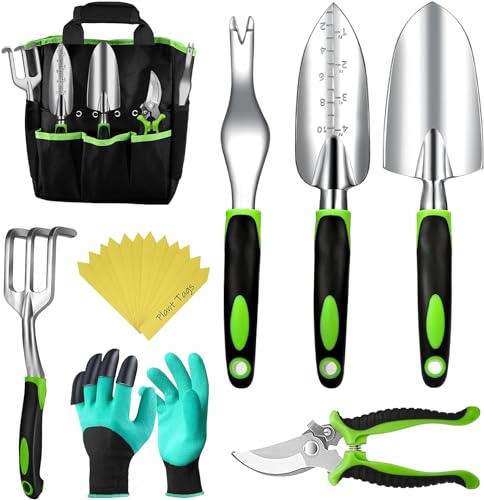Craft911 Complete Garden Tools Set - Durable Gardening Supplies Gifts for Women Men Mom or Dad | Ergonomic Gardening Hand Tools Kit Includes Weeder, Pruner, Transplanter, Rake, Bag, and More