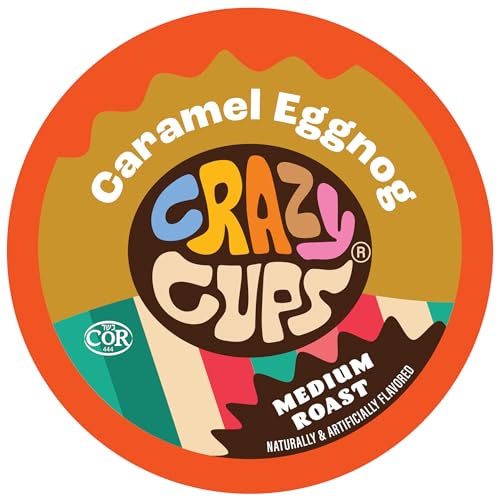 Crazy Cups Flavored Coffee Pods, Eggnog Coffee, Holiday Blend Coffee, Single Serve Coffee for Keurig K Cups Machines, Hot or Iced Coffee, Medium Roast Coffee in Recyclable Pods, 22 Count