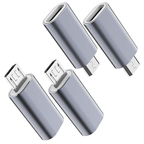 JXMOX USB C to Micro USB Adapter, (4-Pack) Type C Female to Micro USB Male Convert Connector Support Charge Data Sync Compatible with Samsung Galaxy S7 S7 Edge, Nexus 5 6 and Micro USB Devices (Grey)