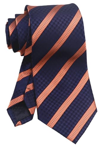 Rosiika Mens Navy Blue Orange Stripe Ties Micro Houndstooth Autumn Poly Woven Party Cool Slim Necktie 3.15'