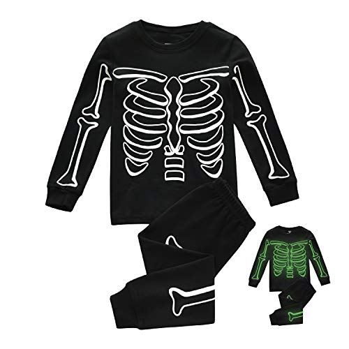 DDSOL Kids Pajamas For Boys Skeleton Glow-in-The-Dark Cotton Sleepwear Toddler Clothes Halloween Ghost Outfit Size 3-4T