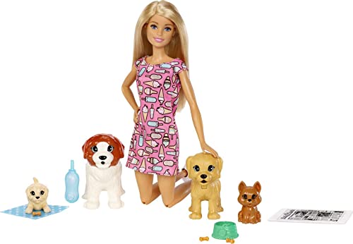 Barbie Doggy Daycare Doll & Pets Playset with 4 Dogs & Accessories, Color Change & Potty Feature, Blonde Fashion Doll (Amazon Exclusive)