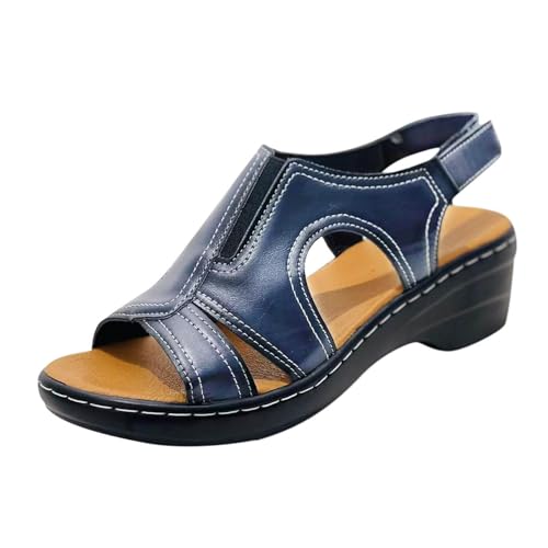 Shengsospp Plus Size Womens Open Toe Wedges Wedges Slides Bohemia Sandals Platform Rubber Sole Sandals Blue, 6.5