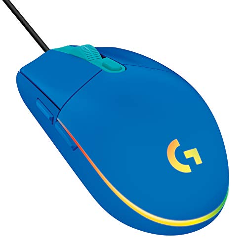 Logitech G203 Wired Gaming Mouse, 8,000 DPI, Rainbow Optical Effect LIGHTSYNC RGB, 6 Programmable Buttons, On-Board Memory, Screen Mapping, PC/Mac Computer and Laptop Compatible - Blue