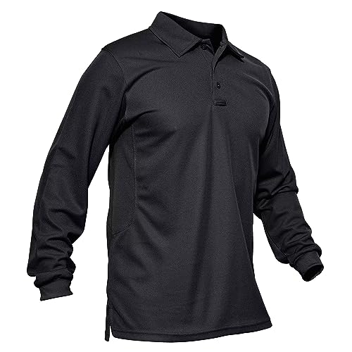 MAGCOMSEN Men's Classic Fit Golf Polo Shirt Long Sleeve Quick Dry Casual Polyester Black
