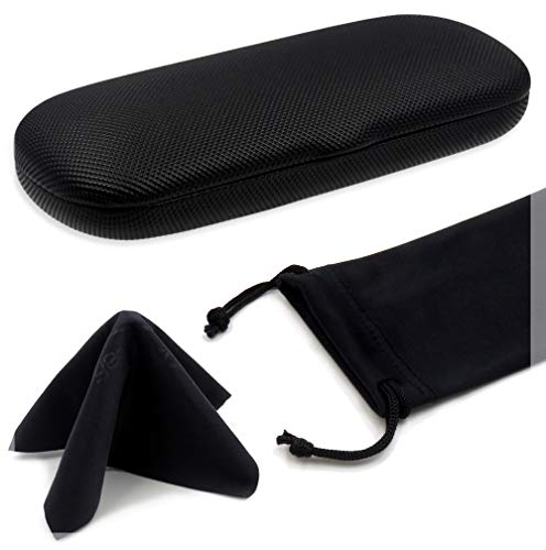 MyEyeglassCase Hard eye glass case | Slim glasses case hard shell with Microfiber Pouch and Cloth | Reading Hard Glasses case | Small & Protective (S5 Rough Black)
