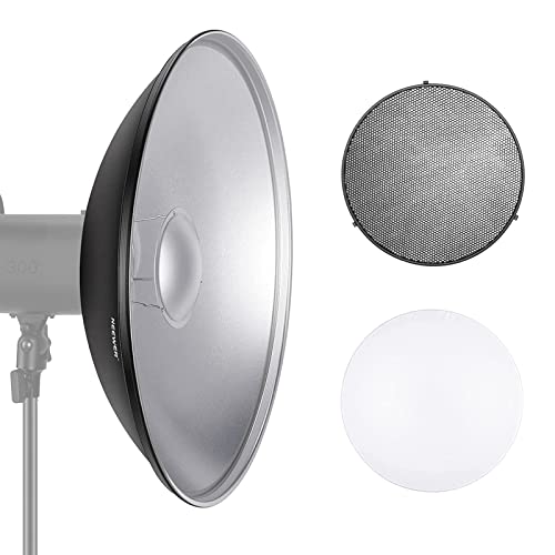 NEEWER 21.6'/55cm Metal Beauty Dish Bowens Mount Reflector with White Diffuser, Honeycomb Grid for Strobe Flash Video Light Compatible with Godox AD600 NEEWER CB60 Q4 Vision 4 S101 Series, NK-NARC22