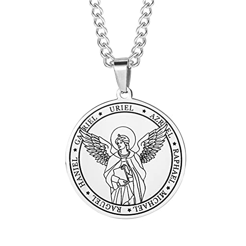 KBNSUIAN Seals of Seven Archangels Raphael Protection Necklace Christian 7 Chief Angels Prayers Pendant Chain Stainless Steel Religious Healing Amulet Jewelry for Boys Girls Men Women