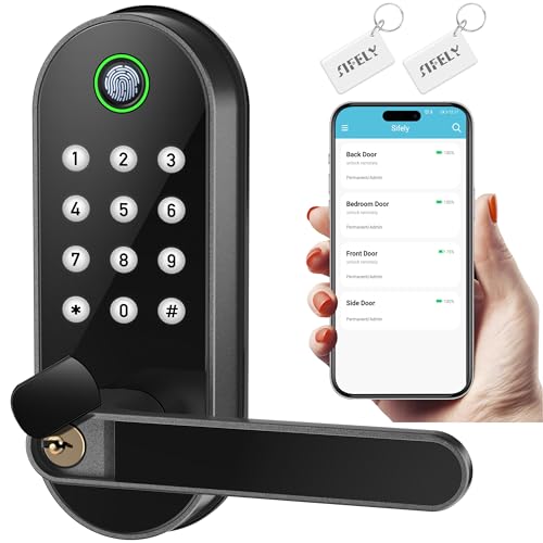 Sifely Keypad Keyless Entry Door Lock with Handle - Fingerprint Smart Door Lock - Code Passcode Smart Lock with Handle - Front Door Handle Lock - Door Knob - Door Lever - Deadbolt Lock Alternatives
