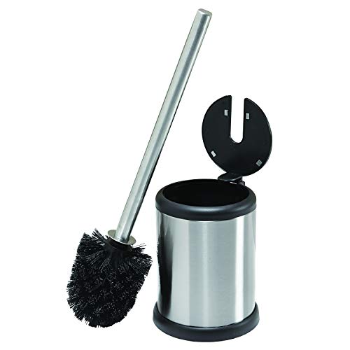 Bath Bliss Toilet Brush and Holder | Self Closing Lid | 360 Degree Brush Head | Bathroom Cleaning | Compact Size | Storage and Organization | Stainless Steel