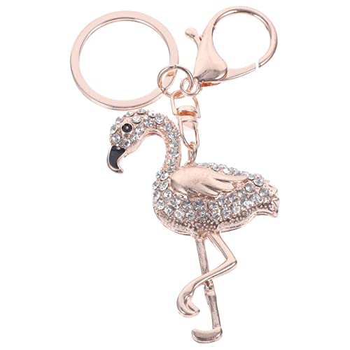 Abaodam White Flamingo Shape Keychains Rhinestone Key Rings Fashion Key Holder Craft Pendant Alloy Keyring Crystal Hanging Ornaments Gift Key Chain Accessory
