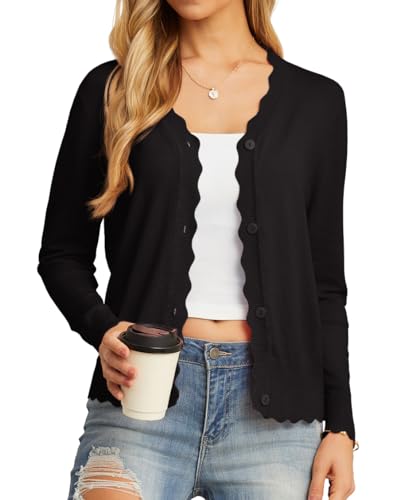 GRECERELLE Women's Long Sleeve V-Neck Button Down Cardigan Knit Shrugs Sweater(Black, X-Large)