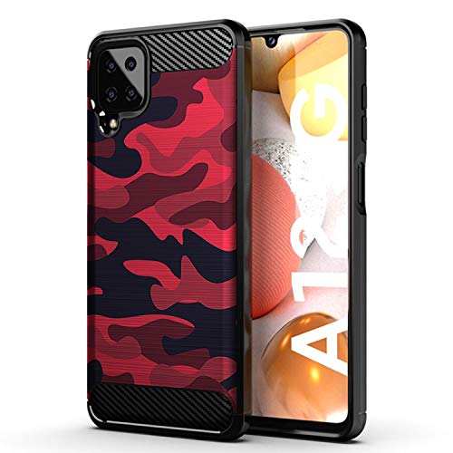 CasesonDeck Case Compatible with Samsung Galaxy A12 / A12 (6.5') Case -Flexible and Durable Shock Absorption with Carbon Fiber Accents and Designs (Red Camo)