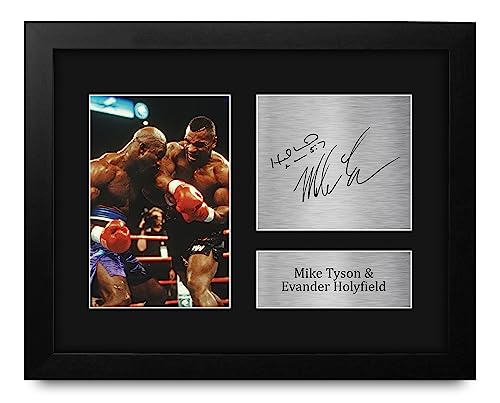 HWC Trading Evander Holyfield & Mike Tyson Boxing Framed Gifts Printed Signed Autograph Picture for Boxer Memorabilia Fans - US Letter Size