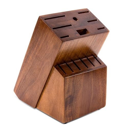 RedCall Universal Knife Block Holder,Large Wood Bamboo Knife Block without Knives,14 Slot Universal Knife Holder Countertop,Butcher Block Knife Storage Organizer for Kitchen