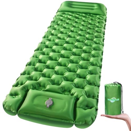 WANNTS Sleeping Pad Ultralight Inflatable Sleeping Pad for Camping,Built-in Pump, Ultimate for Camping, Hiking - Airpad, Carry Bag, Repair Kit - Compact & Lightweight Air Mattress(Green)