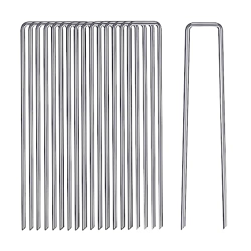 6 Inches Garden Stakes Metal Landscape Staples 16 Packs 11 Gauge Stakes Galvanized Steel Lawn Stakes Yard Staples Securing Pegs for Weed Barrier Fabric Ground Cover Holding Fence and Artificial Turf