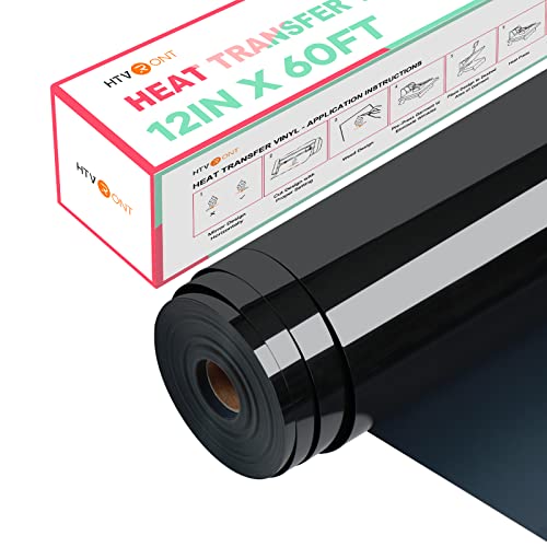 HTVRONT Heat Transfer Vinyl Black Iron on Vinyl-12'x 60FT Black HTV Vinyl Roll Easy to Cut & Weed for Heat Vinyl Design (Black)