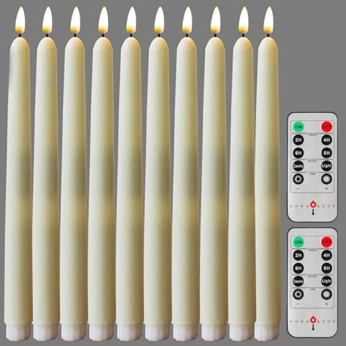 10Pack Flameless Taper Candles, Ivory WAX Coverd, 11-Inch, LED Battery Flickering Candle with 2 Remote Controls, Timer, for Candle Holders and Candlesticks, for Wedding, Christmas, Patry, Hotel