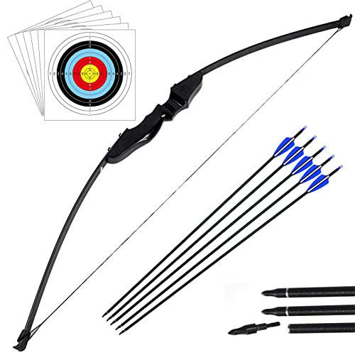 DOSTYLE Archery Takedown Recurve Bow and Arrow Set Hunting Long Bow Kit for Outdoor Shooting Training(40LB,5 Arrows,6 Target Faces)