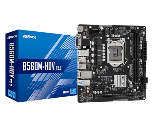 ASRock B560M-HDV R3.0 10th Gen Intel Core Processors and 11th Gen IntelCore DDR4 4000+ MHz 4 SATA3 HDMI, DVI-D, D-Sub Windows 10 64-bit / 11 64-bit