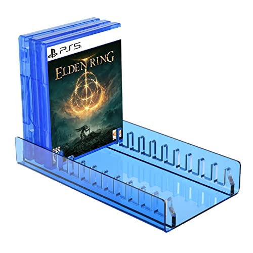 CaSZLUTION Acrylic Video Game Storage Organizer Stand for PS5 PS4 PS3 Game Card Case Storage, PS5 Game Box Display Holder Fits up to 12 Games (Blue)