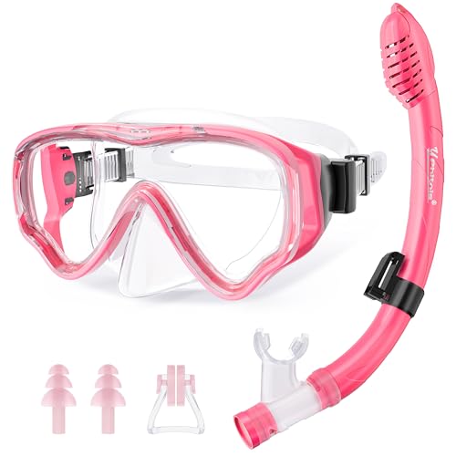 Kids Snorkel Set for Age 4-14 - Dry Top Snorkeling Gear for Kids Junior & Youth - Childs Diving Mask with Big Eyes for Boys Girls - Anti-Fog Snorkeling Mask and Snorkel Set