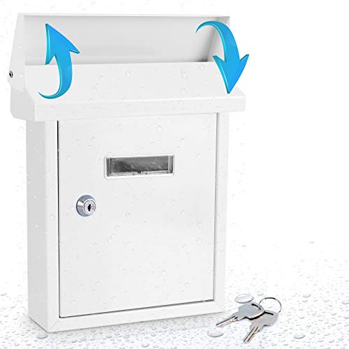 SereneLife Weatherproof Wall Mount Locking Mailbox - Galvanized Steel w/ Metal Flap for Mail Insertion, Home Decorative & Office Business Parcel Box Drop Secure Lock - SLMAB01