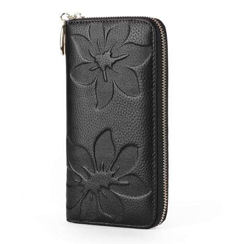 GOIACII Women's Wallet Ladies Phone Clutch Large Capacity Long Purse Bifold Credit Card Holder Anti-Degaussing Embossed Floral