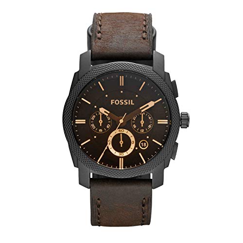 Fossil Men's Machine Chrono Quartz Leather Chronograph Watch, Color: Black, Brown (Model: FS4656)