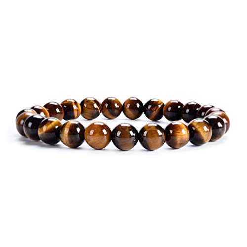 Cherry Tree Collection - Small, Medium, Large Sizes - Gemstone Beaded Bracelets For Women, Men, and Teens - 8mm Round Beads (Tiger's Eye - Small)