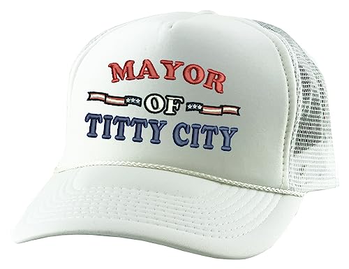 ALLNTRENDS Trucker Hat Mayor of Titty City Funny Snapback Cap (White)