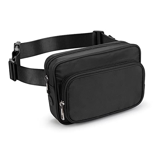 USHAKE Fashion Fanny Packs - Adjustable Waist Bag for Travel, Cycling, and Hiking - Multi-Pocket Crossbody Bag for Men, Women, Boys, and Girls - Black