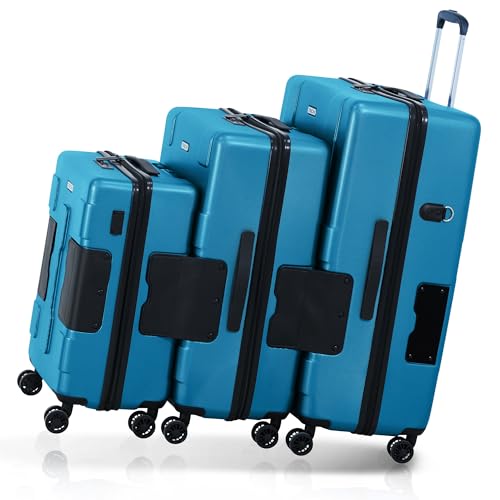 Tach V3 Connectable Carry On, Medium and Large Hardside Suitcases with Adjustable Handle and 360 Degree Spinner Wheels, Set of 3, Blue
