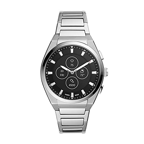 Fossil Men's 42mm Everett Stainless Steel Hybrid HR Smart Watch, Color: Silver (Model: FTW7053)