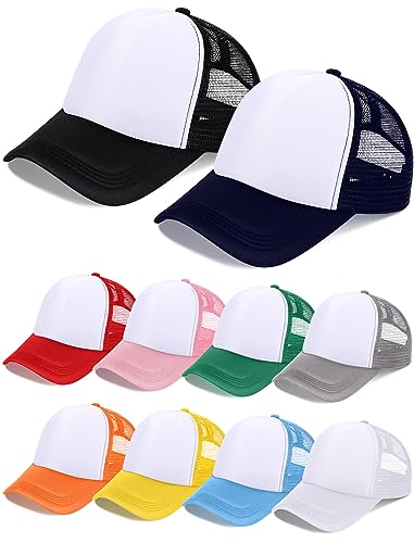 10 Pcs Sublimation Blank Trucker Hats Bulk Mesh Baseball Cap Polyester Mesh Trucker Hat for Men and Women (Multicolor)