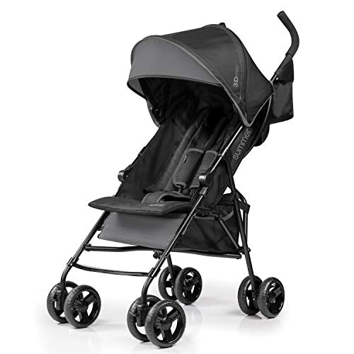 Summer Infant, 3D Mini Convenience Stroller – Lightweight Stroller with Compact Fold MultiPosition Recline Canopy with Pop Out Sun Visor and More – Umbrella Stroller for Travel and More, Gray