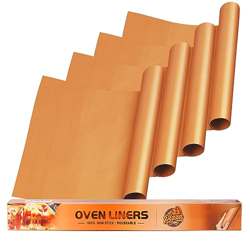 SKYBD 4 Pack Large Copper Oven Liners for Bottom of Oven BPA and PFOA Free, 16x24 Inch Thick Heavy Duty Non Stick Teflon Oven Mats for Electric, Gas, Toaster, Convection, Microwave Ovens Grills