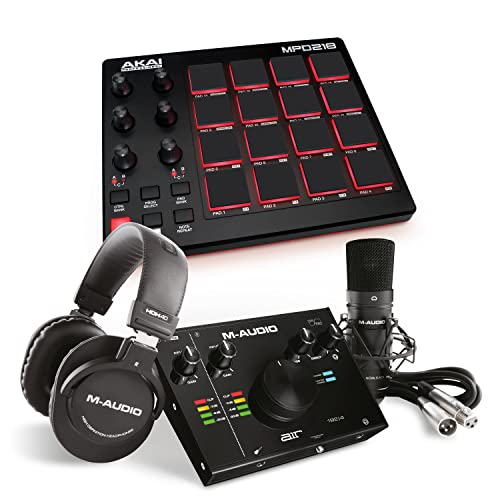 Recording Studio Package - Akai Professional MPD218 Beat Maker USB MIDI Controller, M-Audio AIR 192|4 Audio Interface, XLR Microphone and Headphones