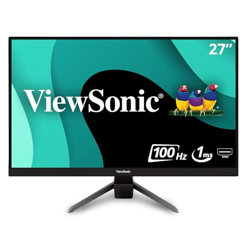 ViewSonic VX2767-MHD 27 Inch 1080p Gaming Monitor with 75Hz, 1ms, Ultra-Thin Bezels, FreeSync, Eye Care, HDMI, VGA, and DP, Black, 14.5'x24.2'x1.9'
