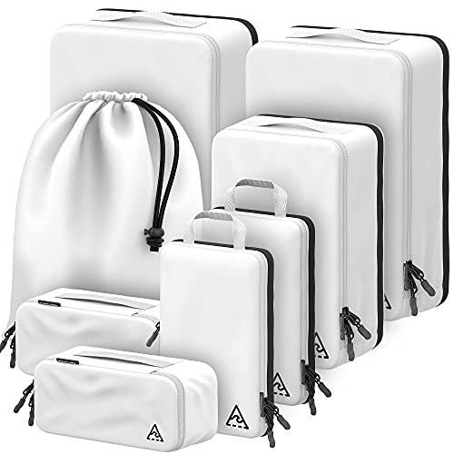 8-Piece Deluxe Compression Packing Cubes Travel - Maximize Space In Luggage With Double Capacity Design, Luxury Compressible Packing Cubes For Travel, Large, Small, & Medium Set