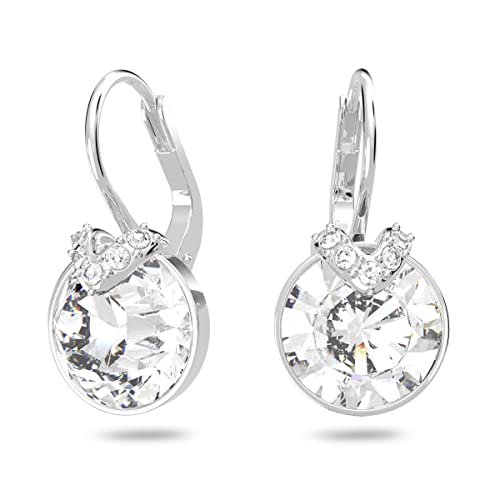 Swarovski Bella Drop Pierced Earrings with Round White Swarovski Crystals and Matching Pavé on a Rhodium Plated Setting