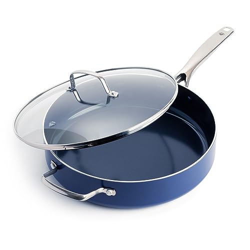 Blue Diamond Cookware Diamond Infused Ceramic Nonstick 5QT Saute Pan Jumbo Cooker with Helper Handle and Lid, PFAS-Free, Dishwasher Safe, Oven Safe, Blue