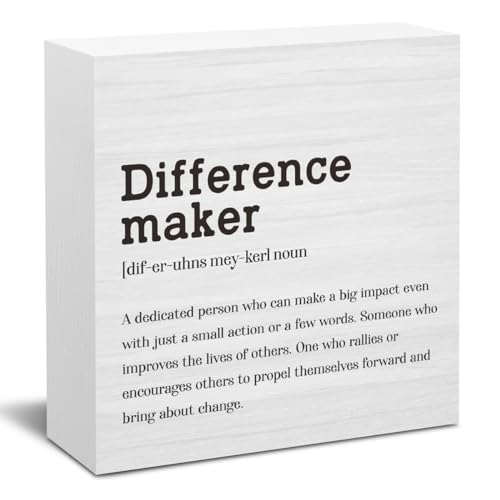 AOZHUO Difference Maker Definition Home Office Decor Wooden Box Sign, Motivational Farmhouse Decorative Positive Office Desk Accessories Wood Plaque Affirmations Wood Table Sign for TV Cabinet Shelf