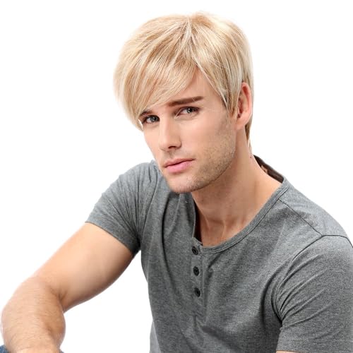 STfantasy Mens Wig Ombre Blonde Short Straight Synthetic Hair for Male Guy Everyday Daily Anime Cosplay Party w/Cap