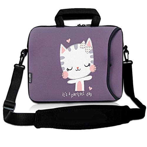 RICHEN 14 15 15.4 15.6 inch Laptop Shoulder Bag Notebook Handle Sleeve Neoprene Soft Carrying Travel Case with Accessories Pocket (14-15.6 inch, Cute Cat)