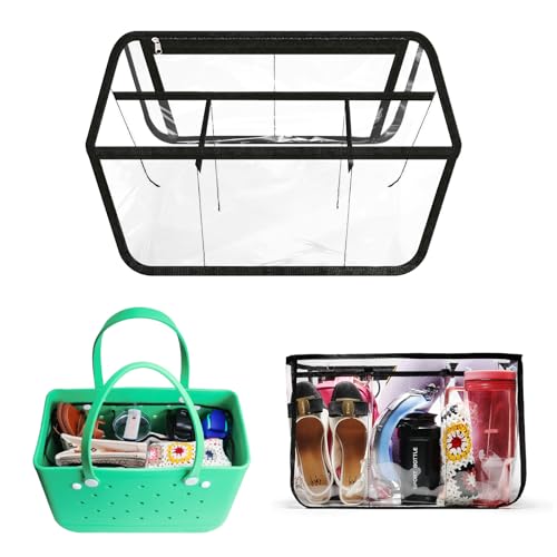 FIHCH Clear Beach Bag Organizer Original Accessories for Bogg Bag X Large Storage Bag Suitable for BOGG BAG Organizing Your Bag and Divide Space,Transparent & Black