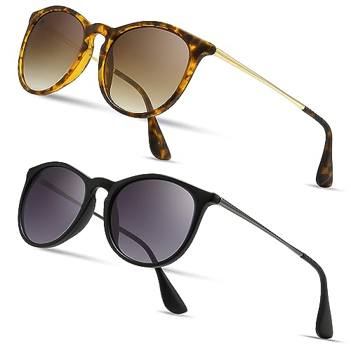 SUNGAIT 2 Pairs Vintage Round Sunglasses for Women Men Trendy Style UV400 Lens