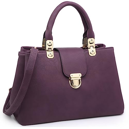 Dasein Women Satchel Handbags Top Handle Purse Medium Tote Bag Vegan Leather Shoulder Bag Purple